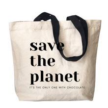 Load image into Gallery viewer, Eco-Friendly Vibes: &#39;Save the Planet, It’s the Only One with Chocolate&#39; Tote Bag!
